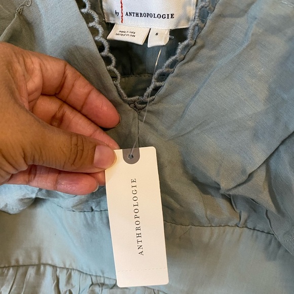Anthropologie Ruffle V-neck  Mini Dress in Light Gray size small side pockets - Picture 9 of 14